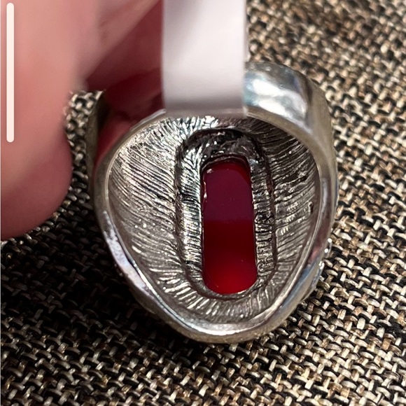 Stunning Bohemian Red Turquoise Oval Elongated Resin Gemstone Steel Alloy Ring - Picture 16 of 16